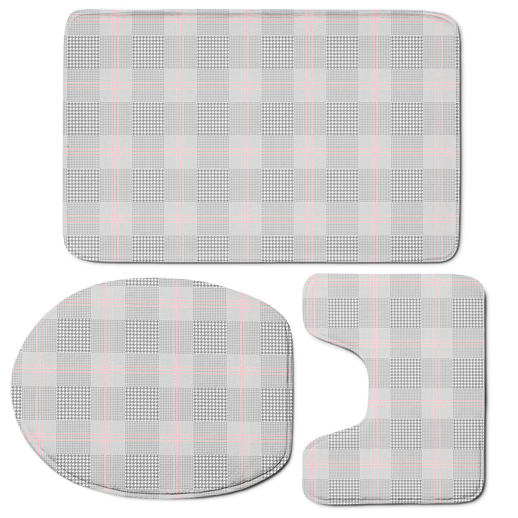 Grey Prince of Wales Check Print 3 Piece Bath Mat Set