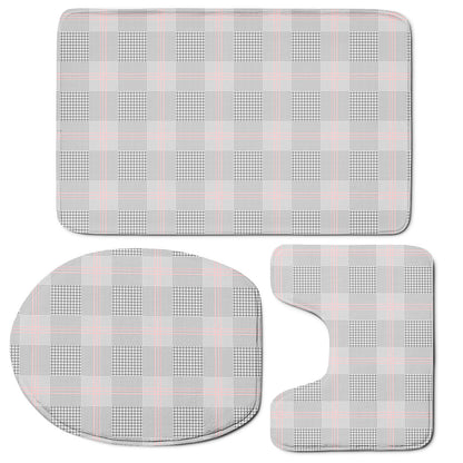 Grey Prince of Wales Check Print 3 Piece Bath Mat Set