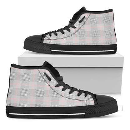 Grey Prince of Wales Check Print Black High Top Shoes