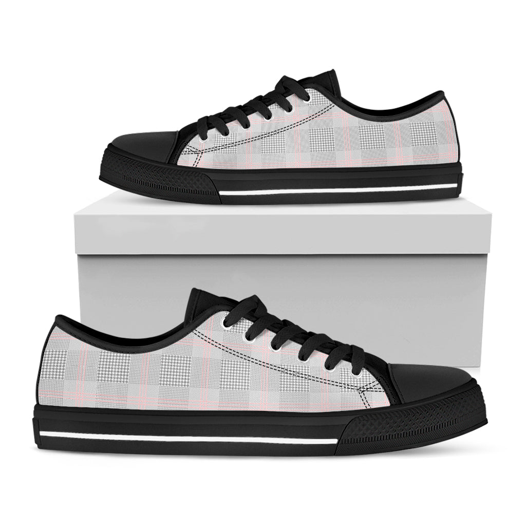 Grey Prince of Wales Check Print Black Low Top Shoes