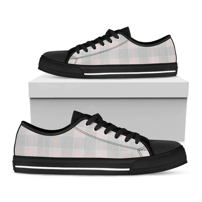 Grey Prince of Wales Check Print Black Low Top Shoes