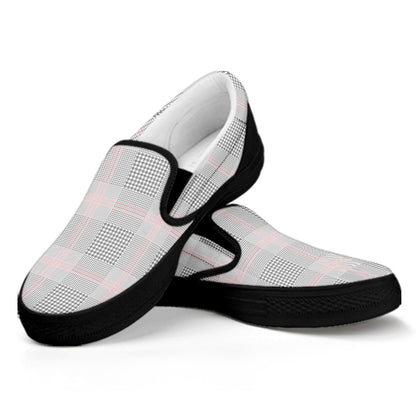Grey Prince of Wales Check Print Black Slip On Shoes