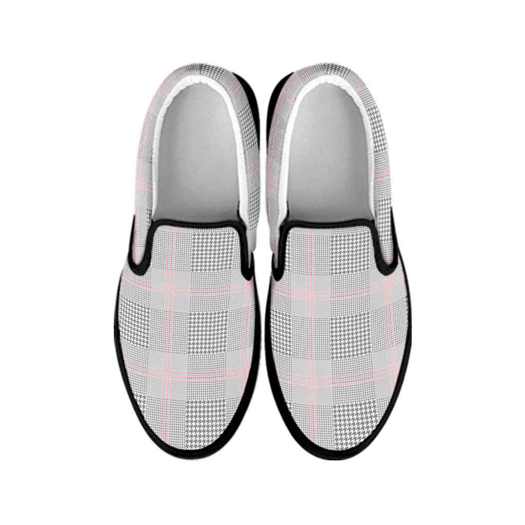 Grey Prince of Wales Check Print Black Slip On Shoes