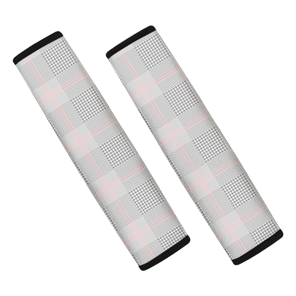 Grey Prince of Wales Check Print Car Seat Belt Covers