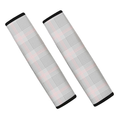 Grey Prince of Wales Check Print Car Seat Belt Covers