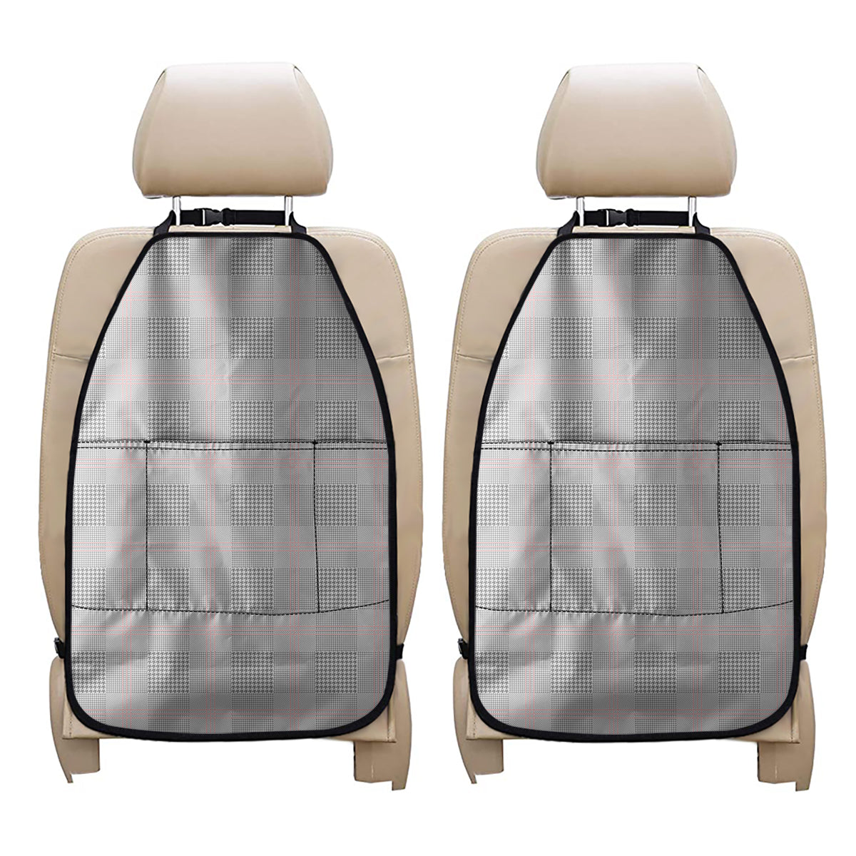 Grey Prince of Wales Check Print Car Seat Organizers