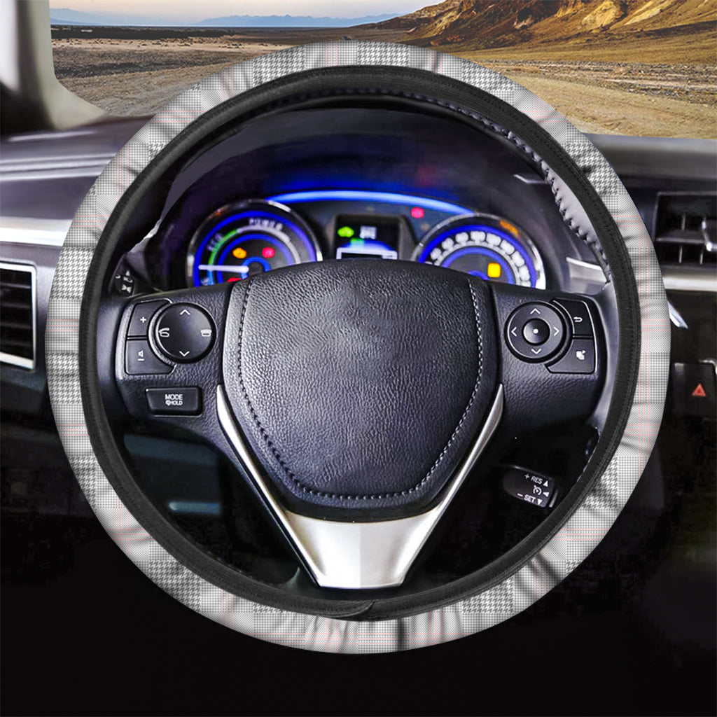 Grey Prince of Wales Check Print Car Steering Wheel Cover