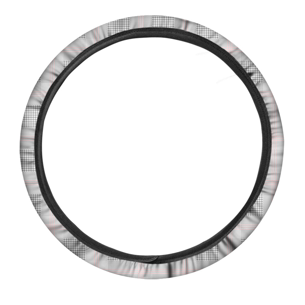 Grey Prince of Wales Check Print Car Steering Wheel Cover