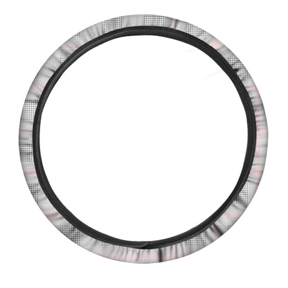 Grey Prince of Wales Check Print Car Steering Wheel Cover