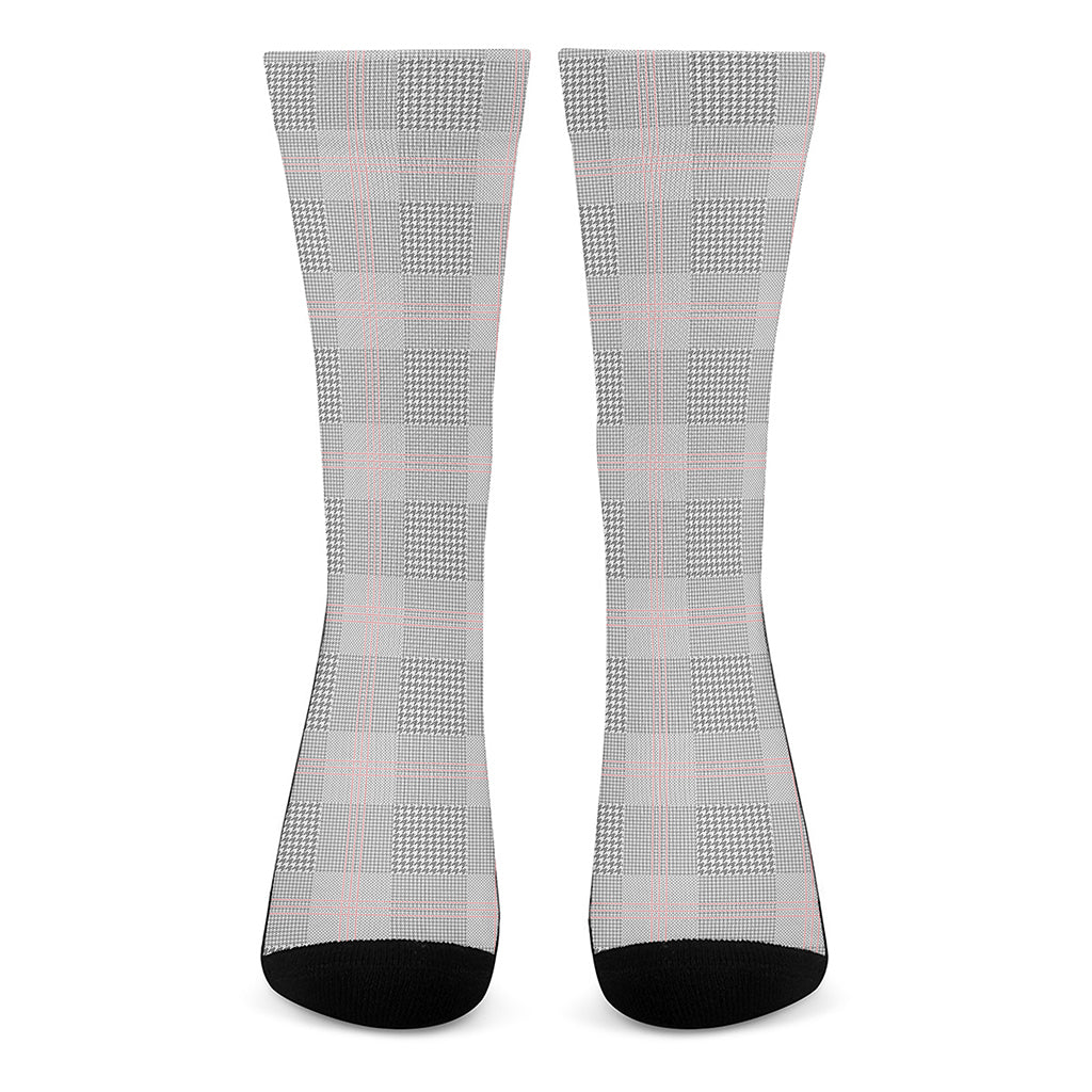 Grey Prince of Wales Check Print Crew Socks