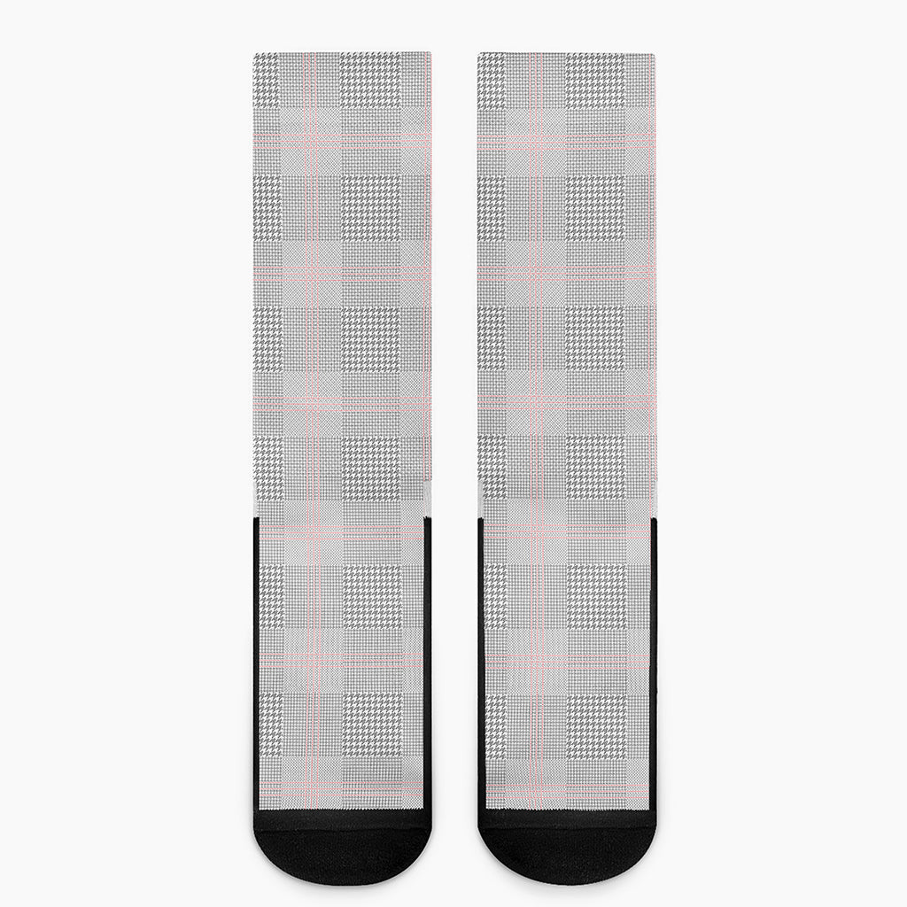 Grey Prince of Wales Check Print Crew Socks