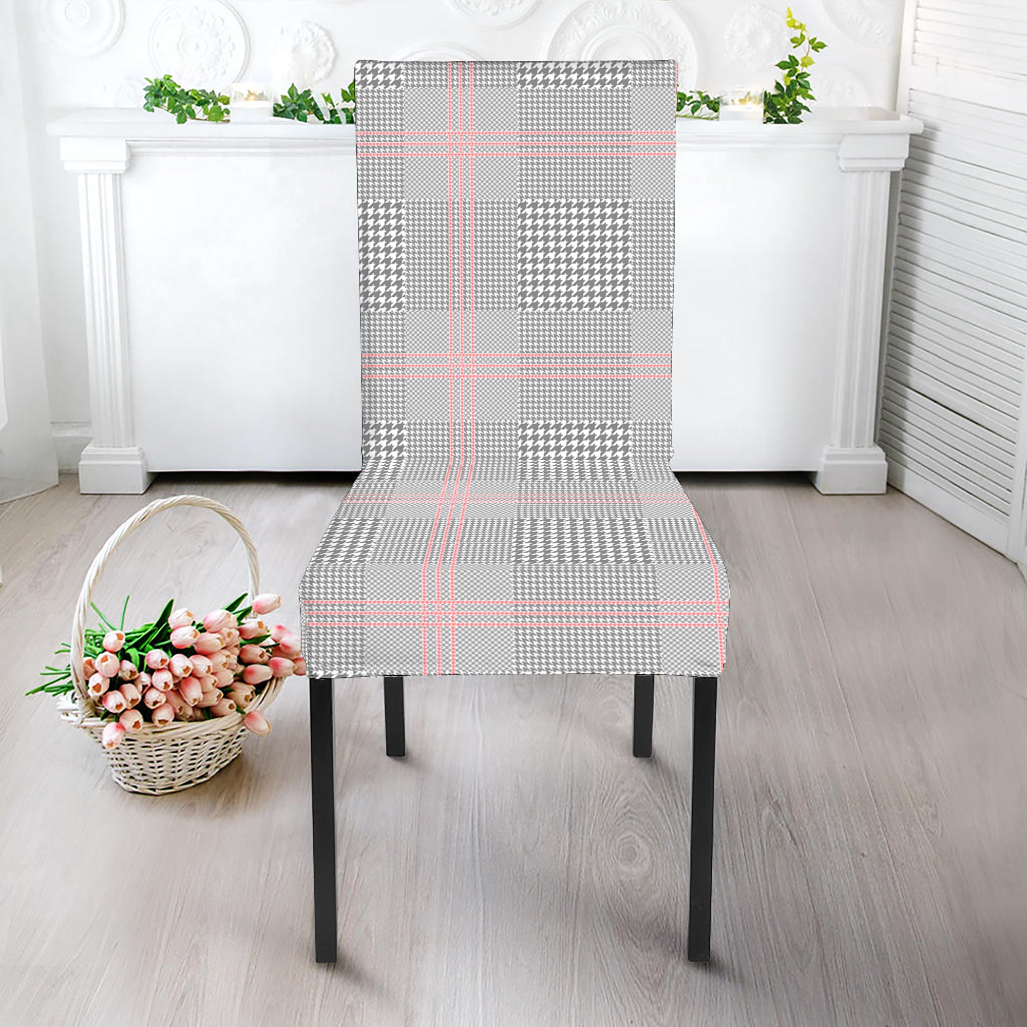 Grey Prince of Wales Check Print Dining Chair Slipcover