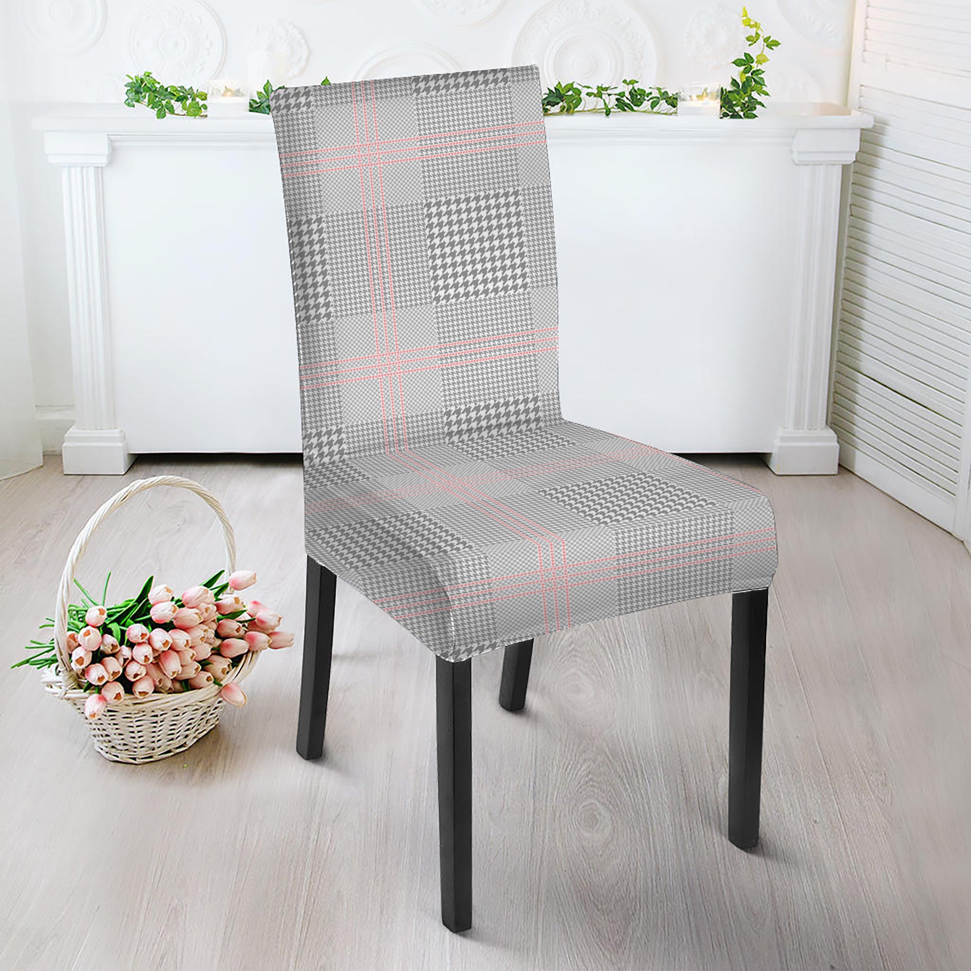 Grey Prince of Wales Check Print Dining Chair Slipcover
