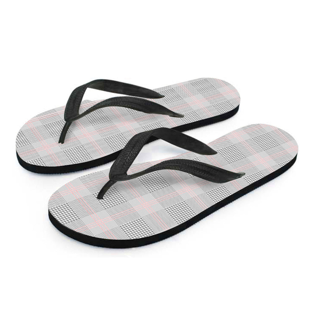 Grey Prince of Wales Check Print Flip Flops
