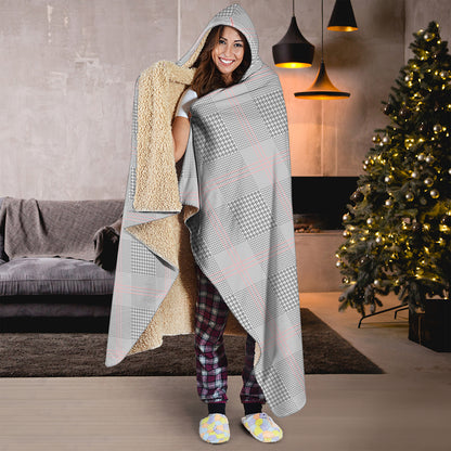 Grey Prince of Wales Check Print Hooded Blanket