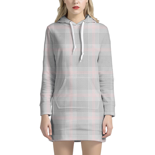 Grey Prince of Wales Check Print Hoodie Dress