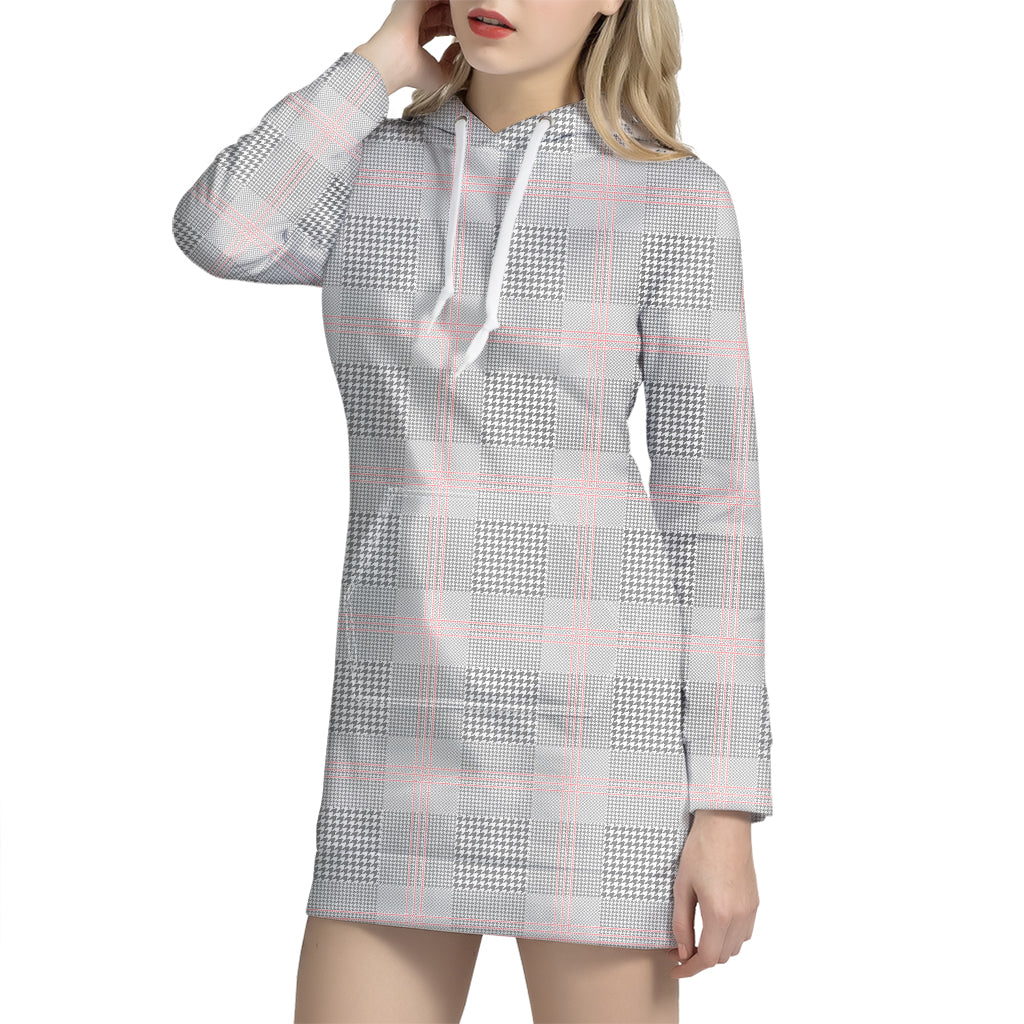 Grey Prince of Wales Check Print Hoodie Dress