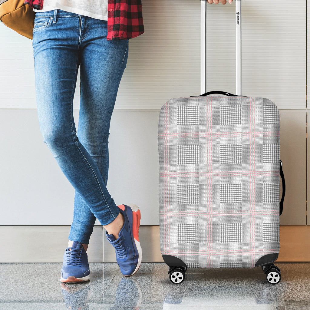 Grey Prince of Wales Check Print Luggage Cover