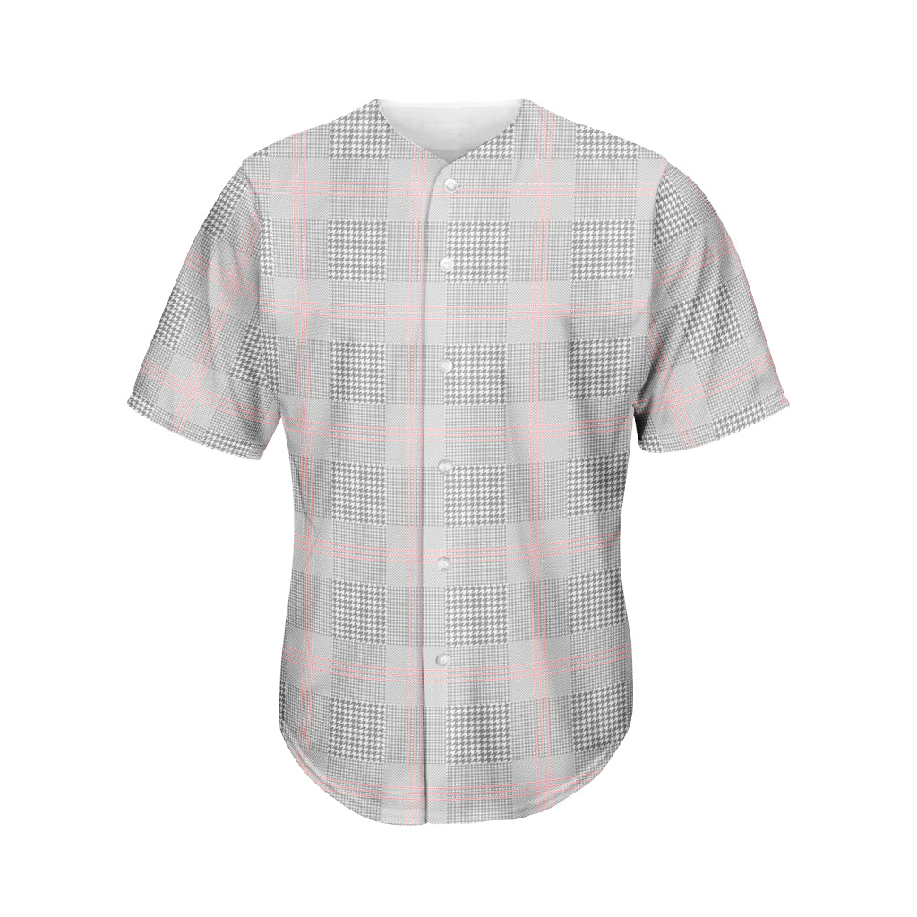 Grey Prince of Wales Check Print Men's Baseball Jersey