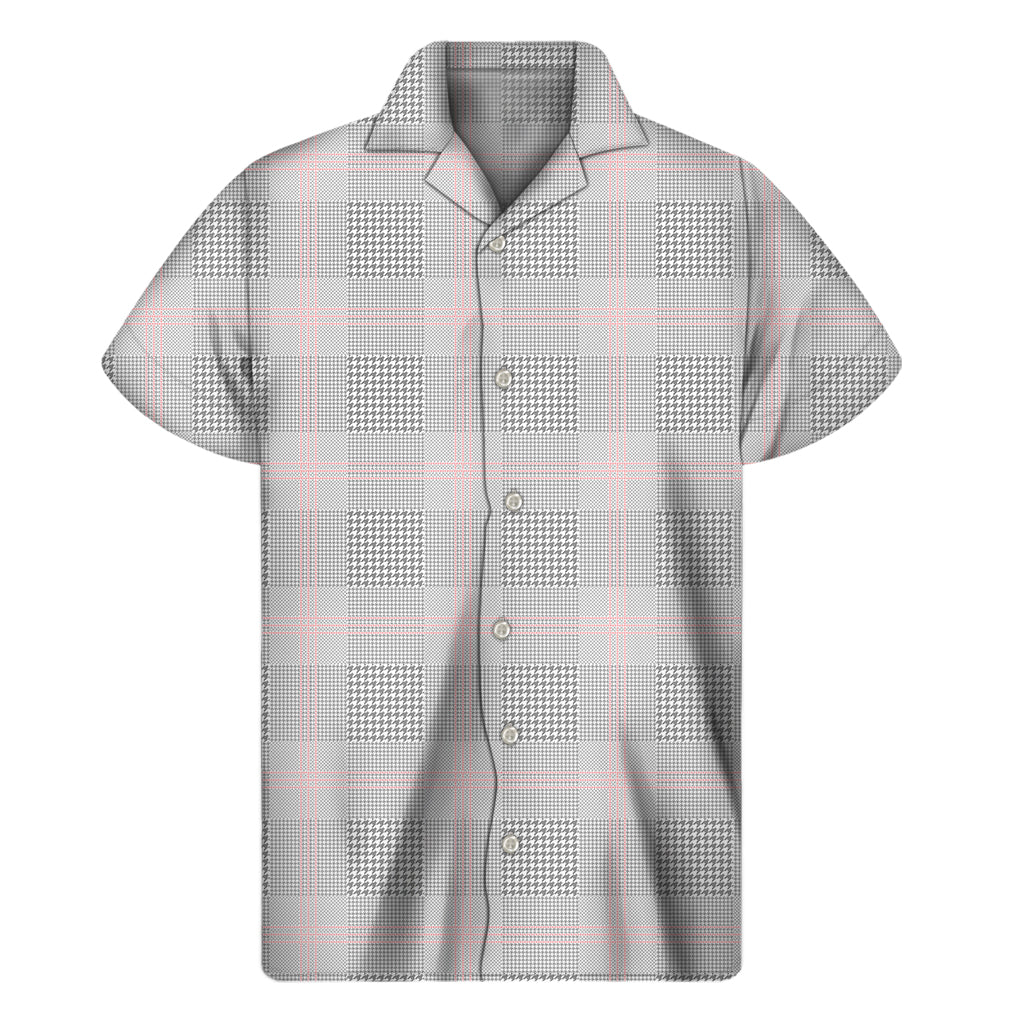 Grey Prince of Wales Check Print Men's Short Sleeve Shirt