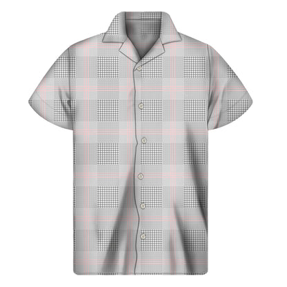 Grey Prince of Wales Check Print Men's Short Sleeve Shirt