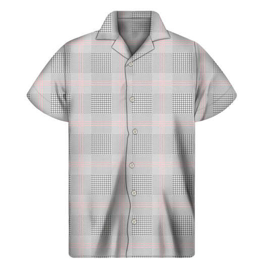 Grey Prince of Wales Check Print Men's Short Sleeve Shirt