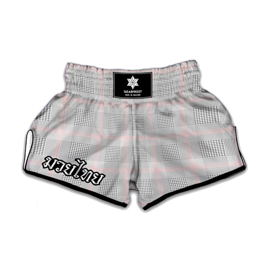 Grey Prince of Wales Check Print Muay Thai Boxing Shorts
