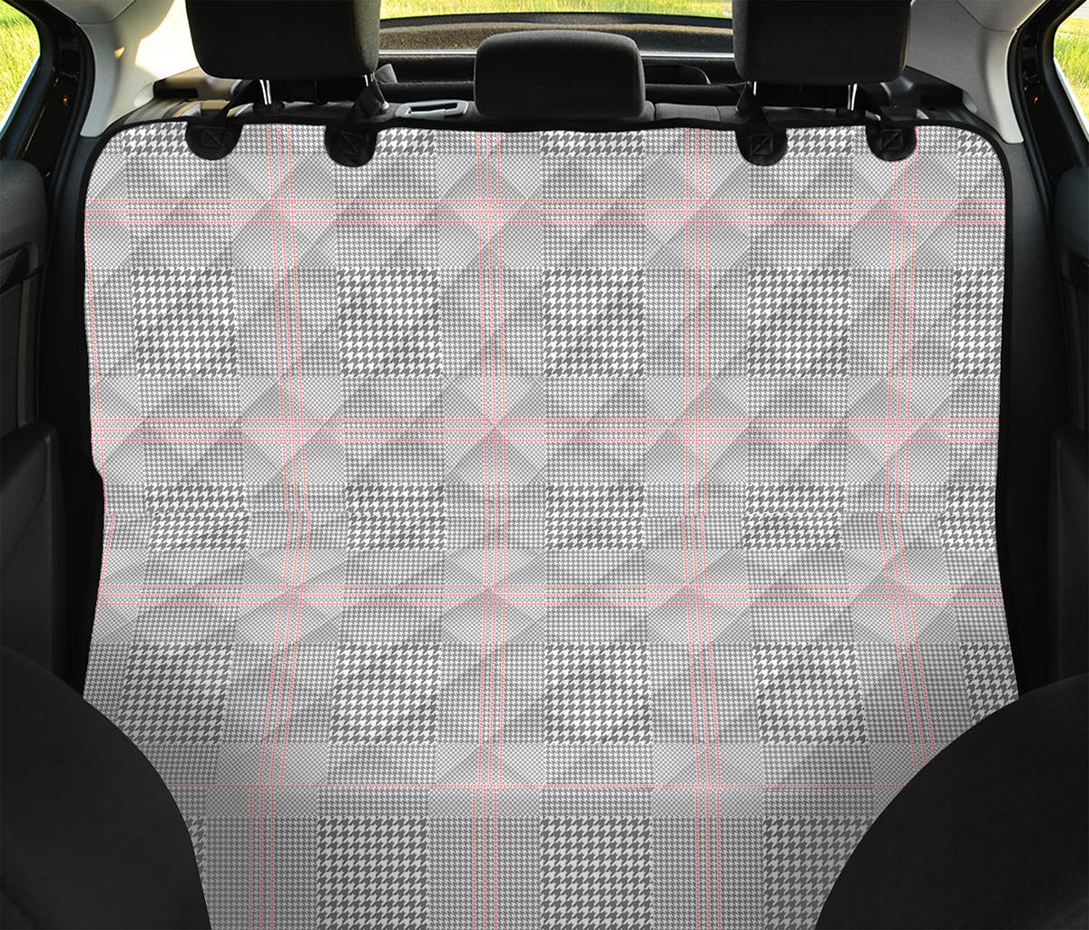 Grey Prince of Wales Check Print Pet Car Back Seat Cover