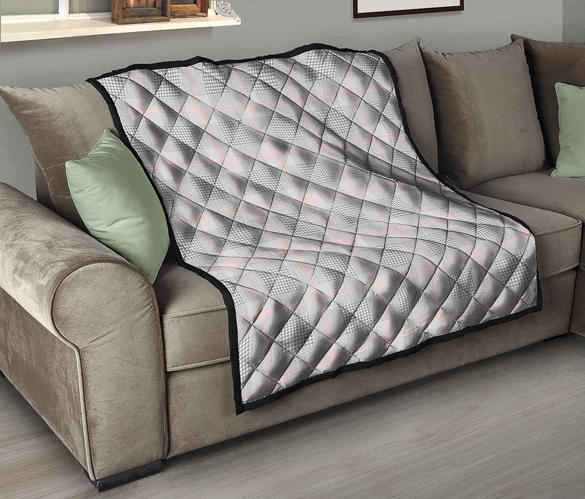 Grey Prince of Wales Check Print Quilt