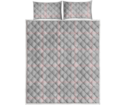 Grey Prince of Wales Check Print Quilt Bed Set