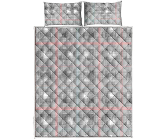 Grey Prince of Wales Check Print Quilt Bed Set
