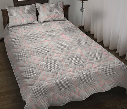 Grey Prince of Wales Check Print Quilt Bed Set
