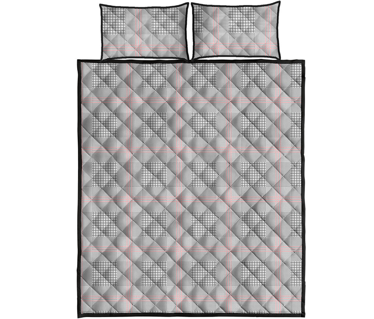 Grey Prince of Wales Check Print Quilt Bed Set