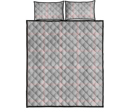 Grey Prince of Wales Check Print Quilt Bed Set