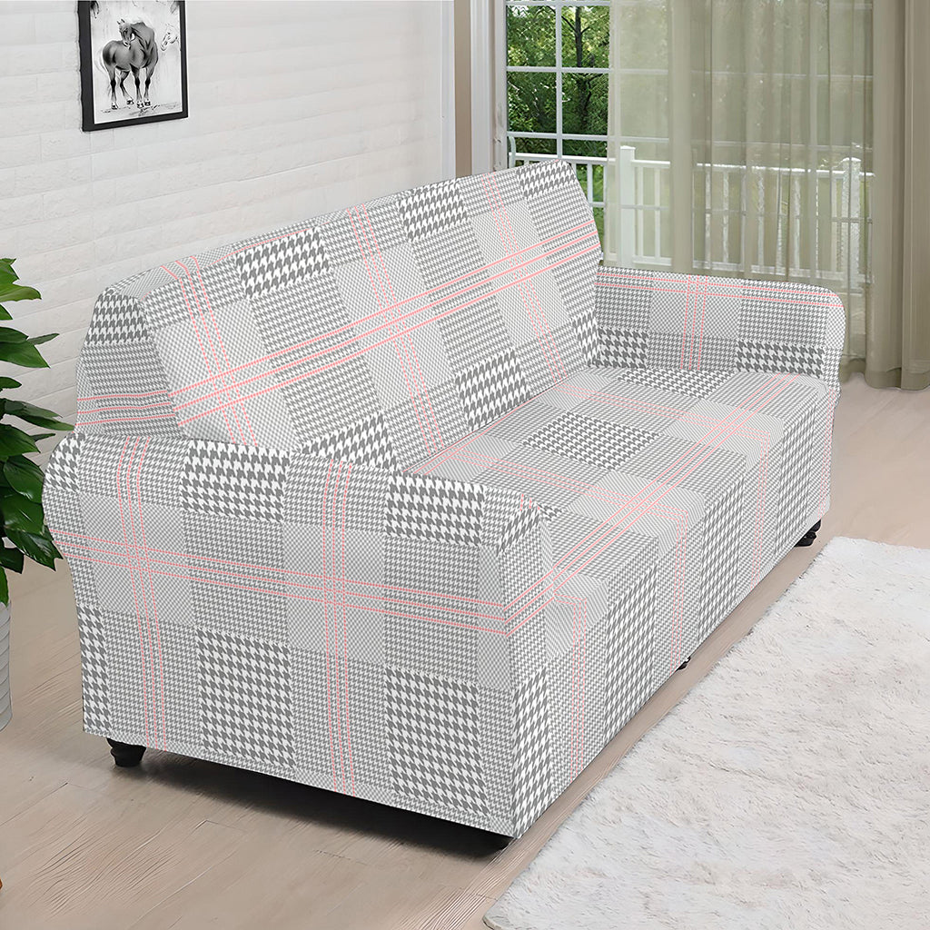 Grey Prince of Wales Check Print Sofa Cover