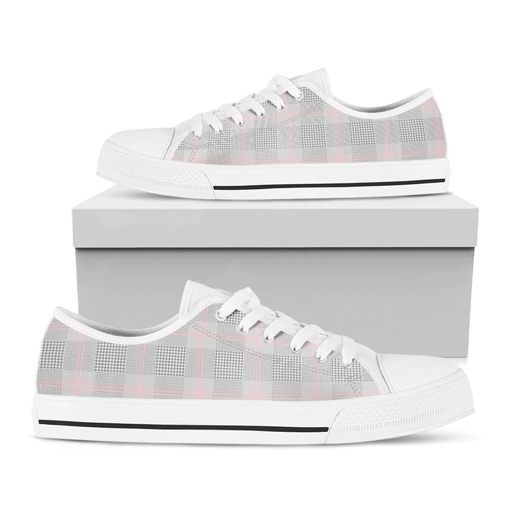 Grey Prince of Wales Check Print White Low Top Shoes