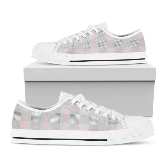 Grey Prince of Wales Check Print White Low Top Shoes