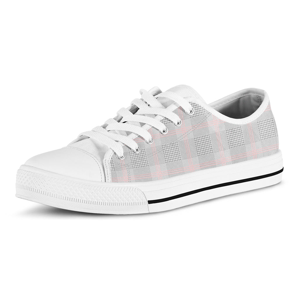 Grey Prince of Wales Check Print White Low Top Shoes