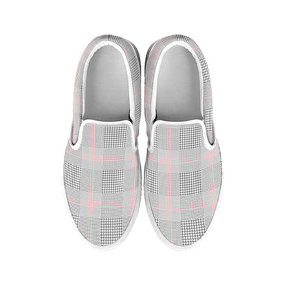 Grey Prince of Wales Check Print White Slip On Shoes