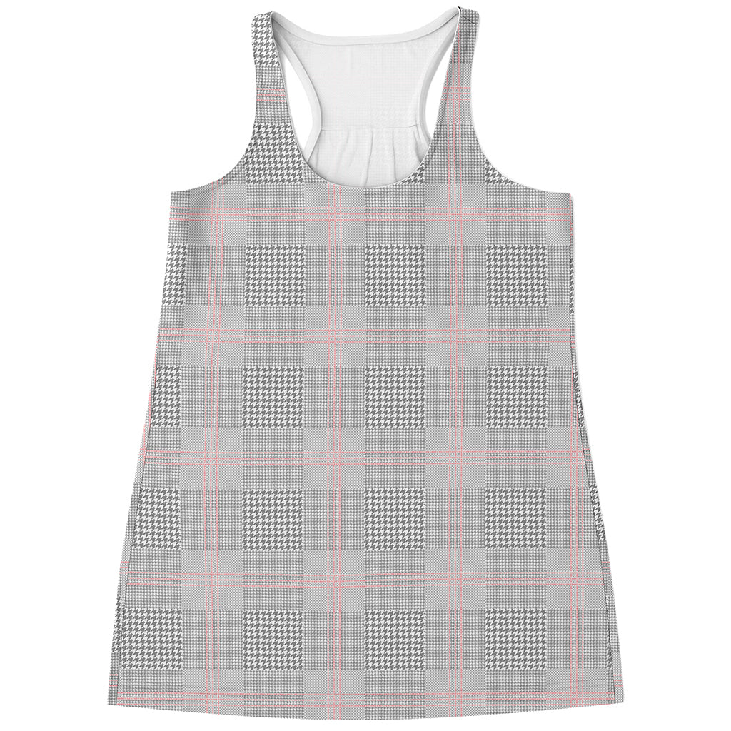 Grey Prince of Wales Check Print Women's Racerback Tank Top
