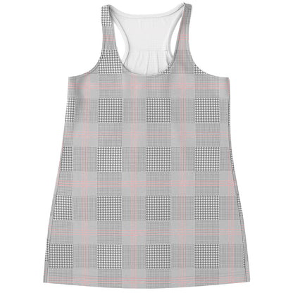 Grey Prince of Wales Check Print Women's Racerback Tank Top