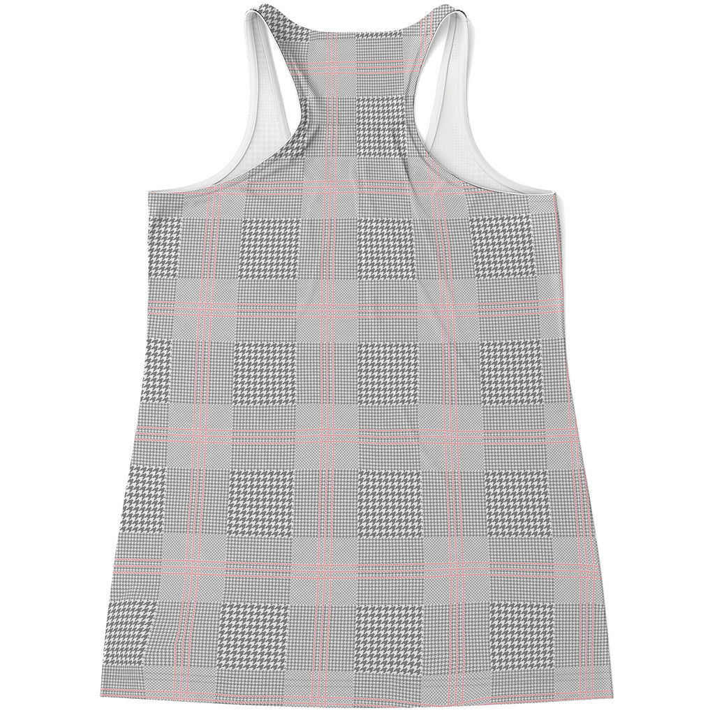 Grey Prince of Wales Check Print Women's Racerback Tank Top