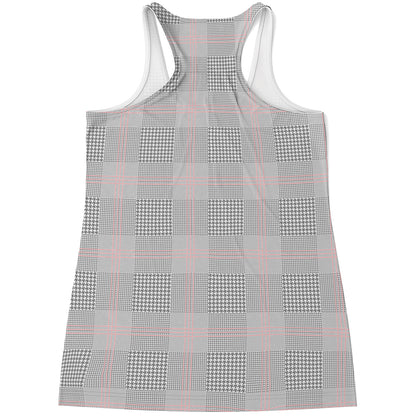 Grey Prince of Wales Check Print Women's Racerback Tank Top