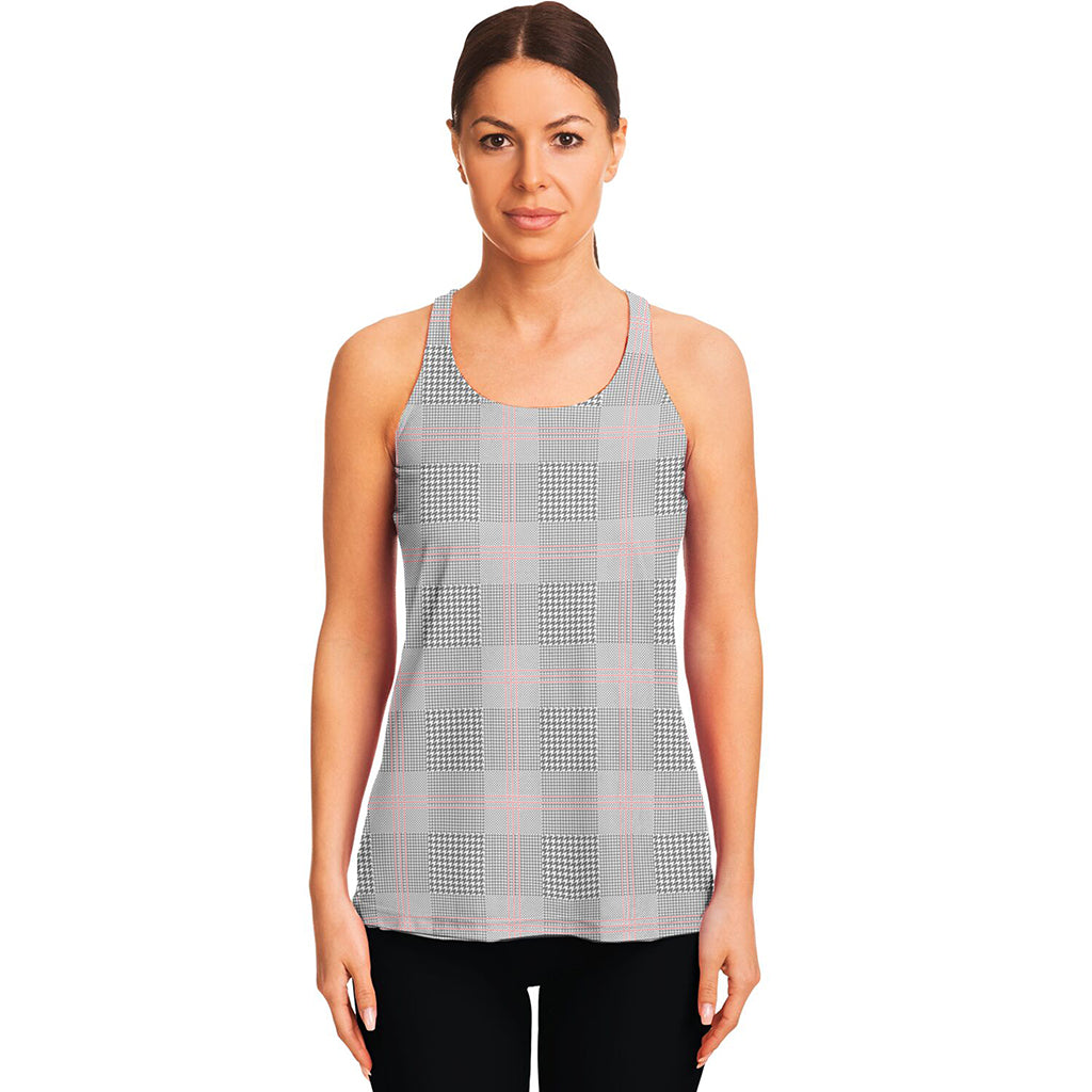 Grey Prince of Wales Check Print Women's Racerback Tank Top