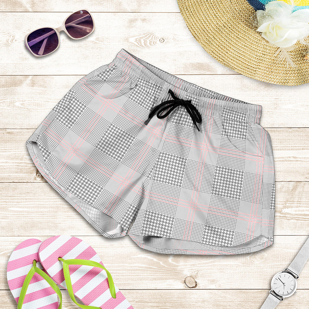 Grey Prince of Wales Check Print Women's Shorts