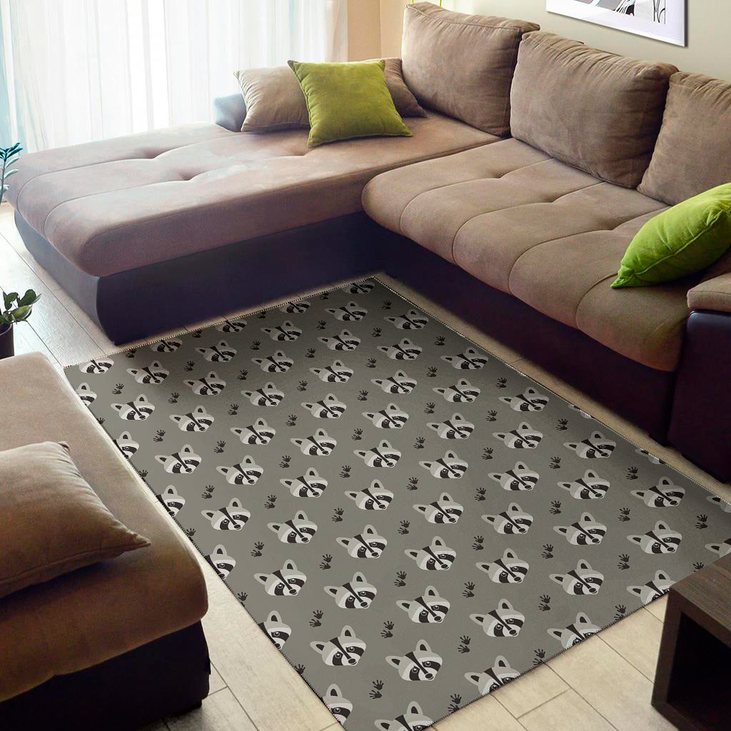 Grey Raccoon Pattern Print Area Rug