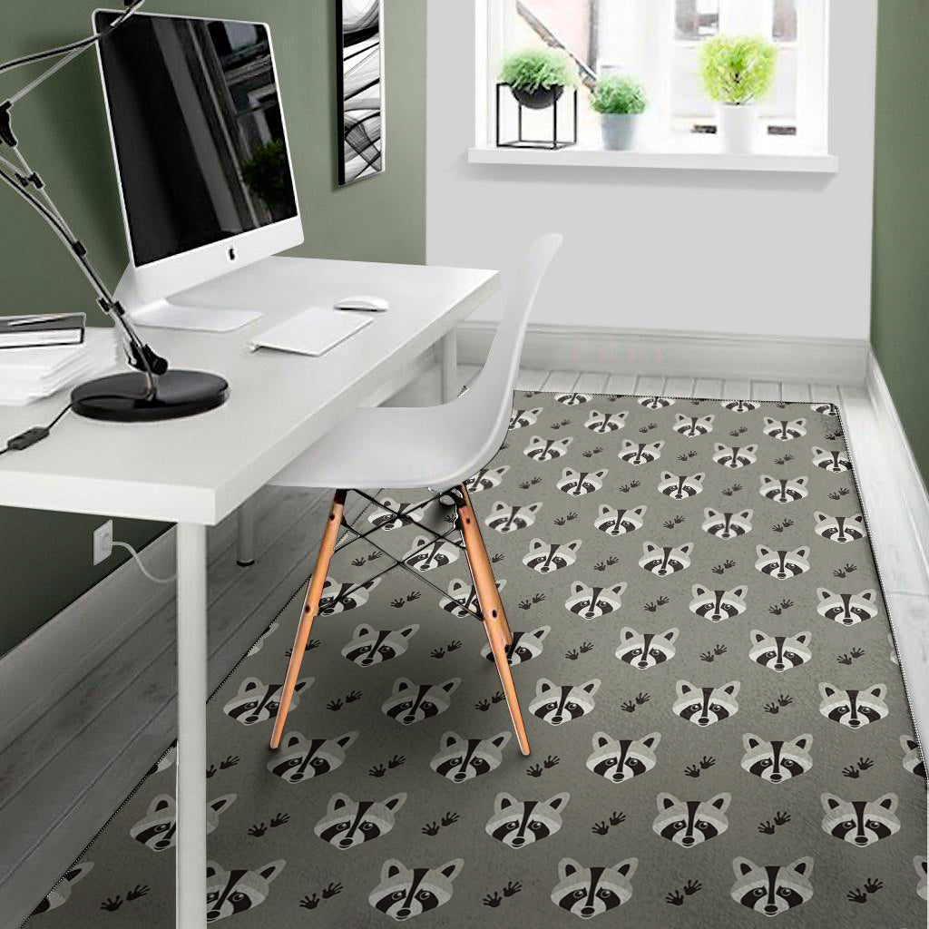 Grey Raccoon Pattern Print Area Rug