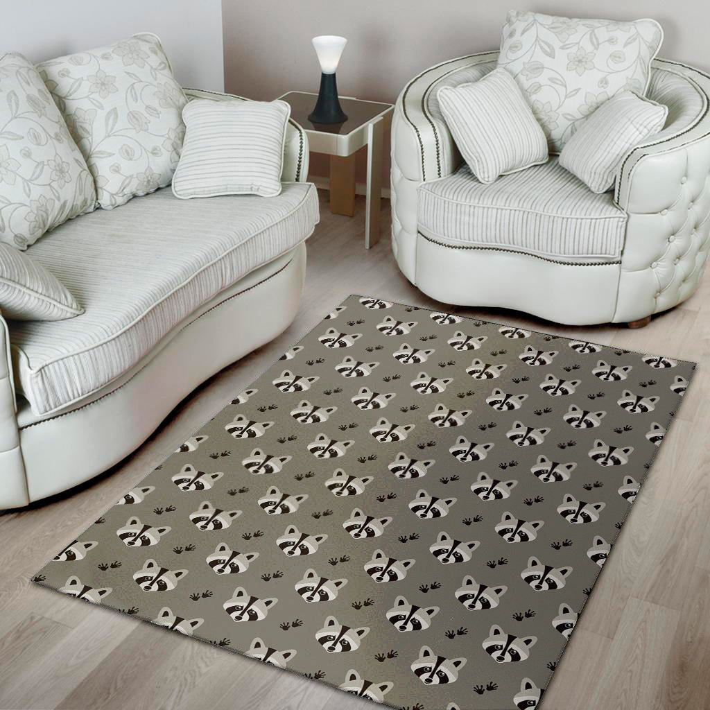 Grey Raccoon Pattern Print Area Rug