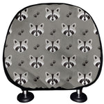 Grey Raccoon Pattern Print Car Headrest Covers