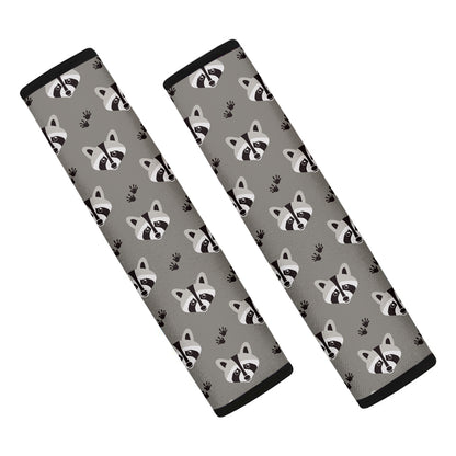 Grey Raccoon Pattern Print Car Seat Belt Covers